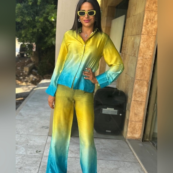 Zara Set 2 Pc satin effect wide leg pants and Top NWT Size XS - Picture 5 of 15